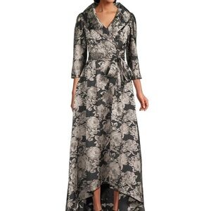 Elegant Floral High Low Dress in Black and Gray